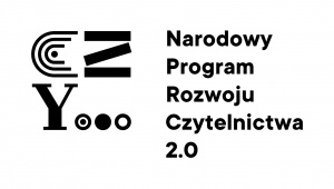 Logo składające się z czarnych liter ułożonych w nazwę Narodowy Program Rozwoju Czytelnictwa 2.0